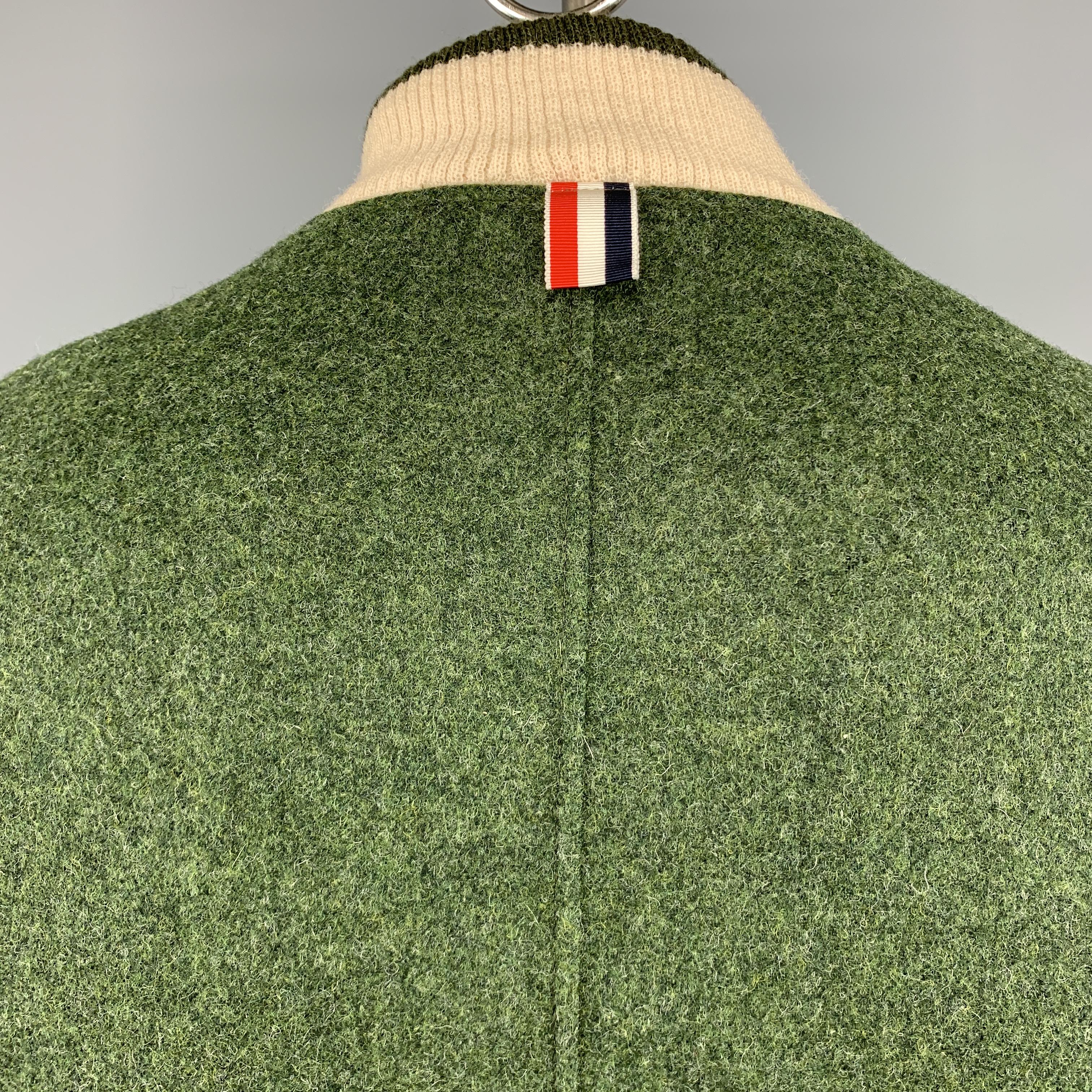 THOM BROWNE Chest Size XL Olive & White Wool Leather Sleeve Bomber Letterman Jac 1