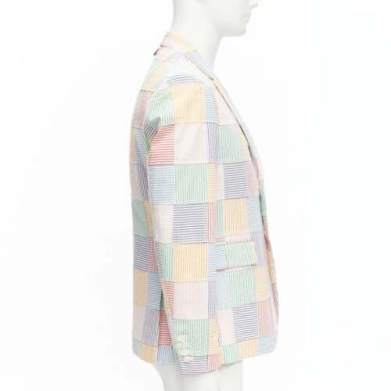 THOM BROWNE colourful stripes patchwork seersucker 2 button blazer jacket Sz 2 M In Good Condition For Sale In Hong Kong, NT