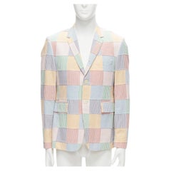 THOM BROWNE colourful stripes patchwork seersucker 2 button blazer jacket Sz 2 M