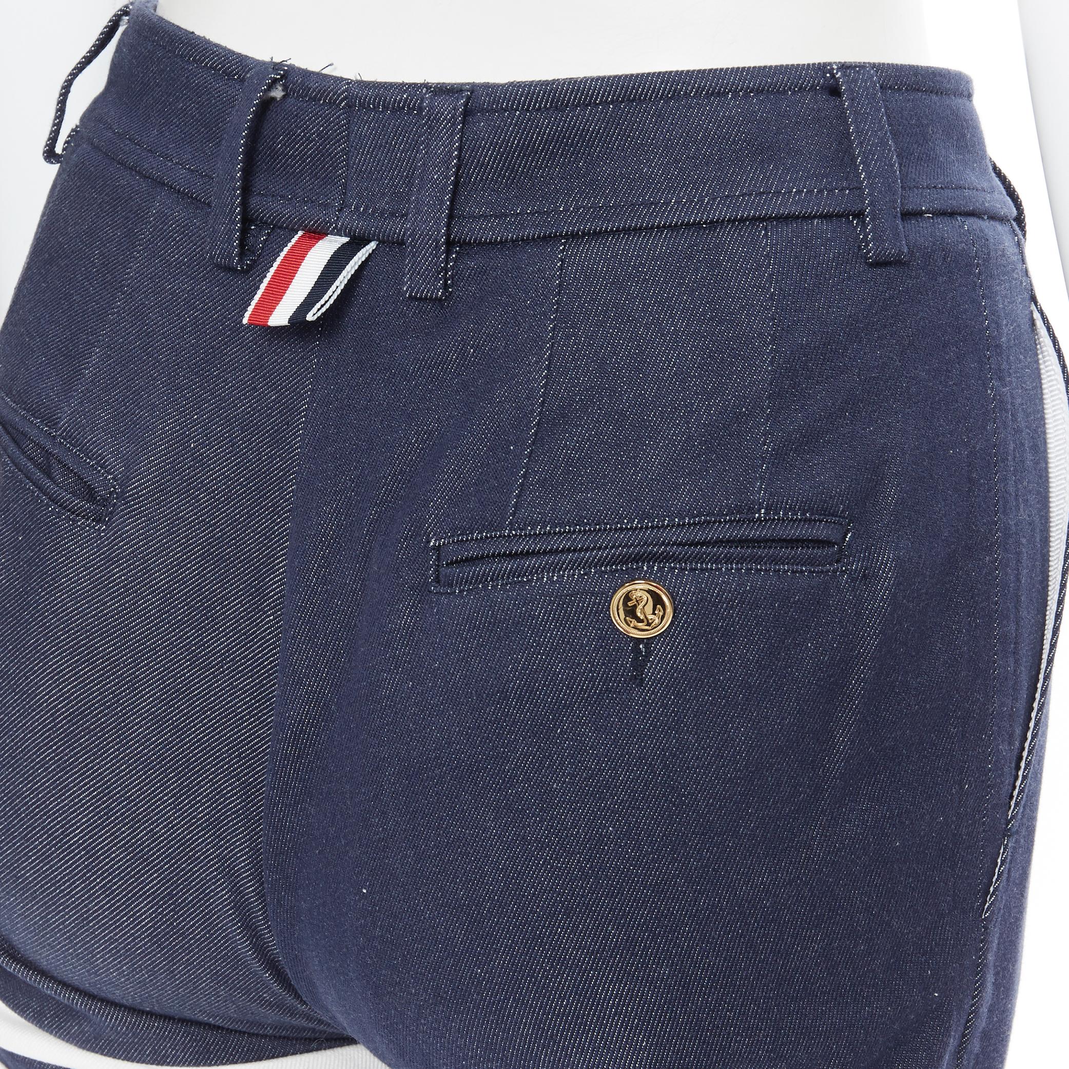 THOM BROWNE dark indigo blue 4 stripe signature tab cropped jeans IT38 26