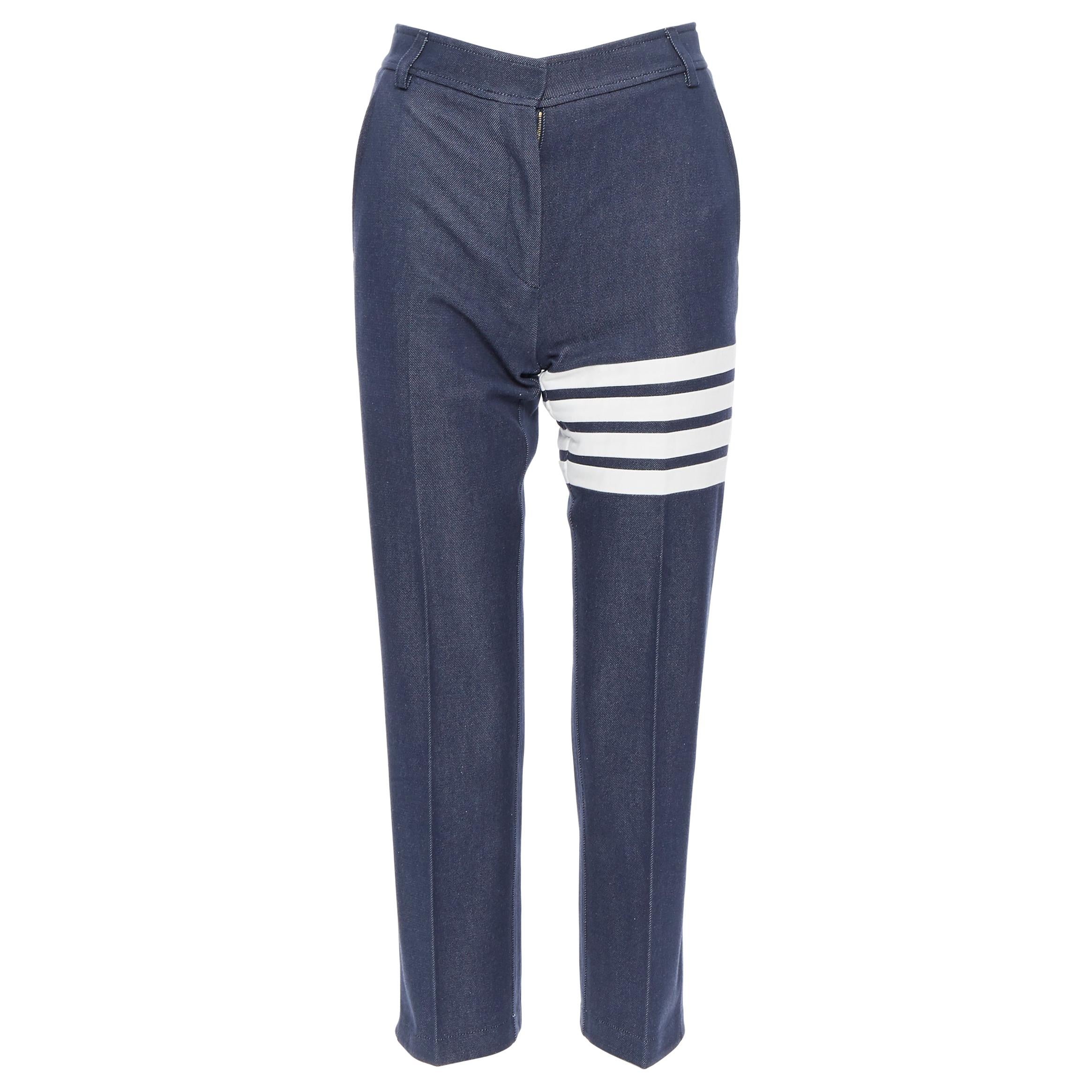 THOM BROWNE dark indigo blue 4 stripe signature tab cropped jeans IT38 26"