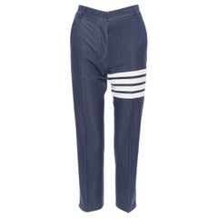 Jeans THOM BROWNE blu scuro indaco a 4 strisce con linguetta firmata IT38 26"