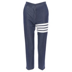 THOM BROWNE dark indigo blue 4 stripe signature tab cropped jeans IT38 26"