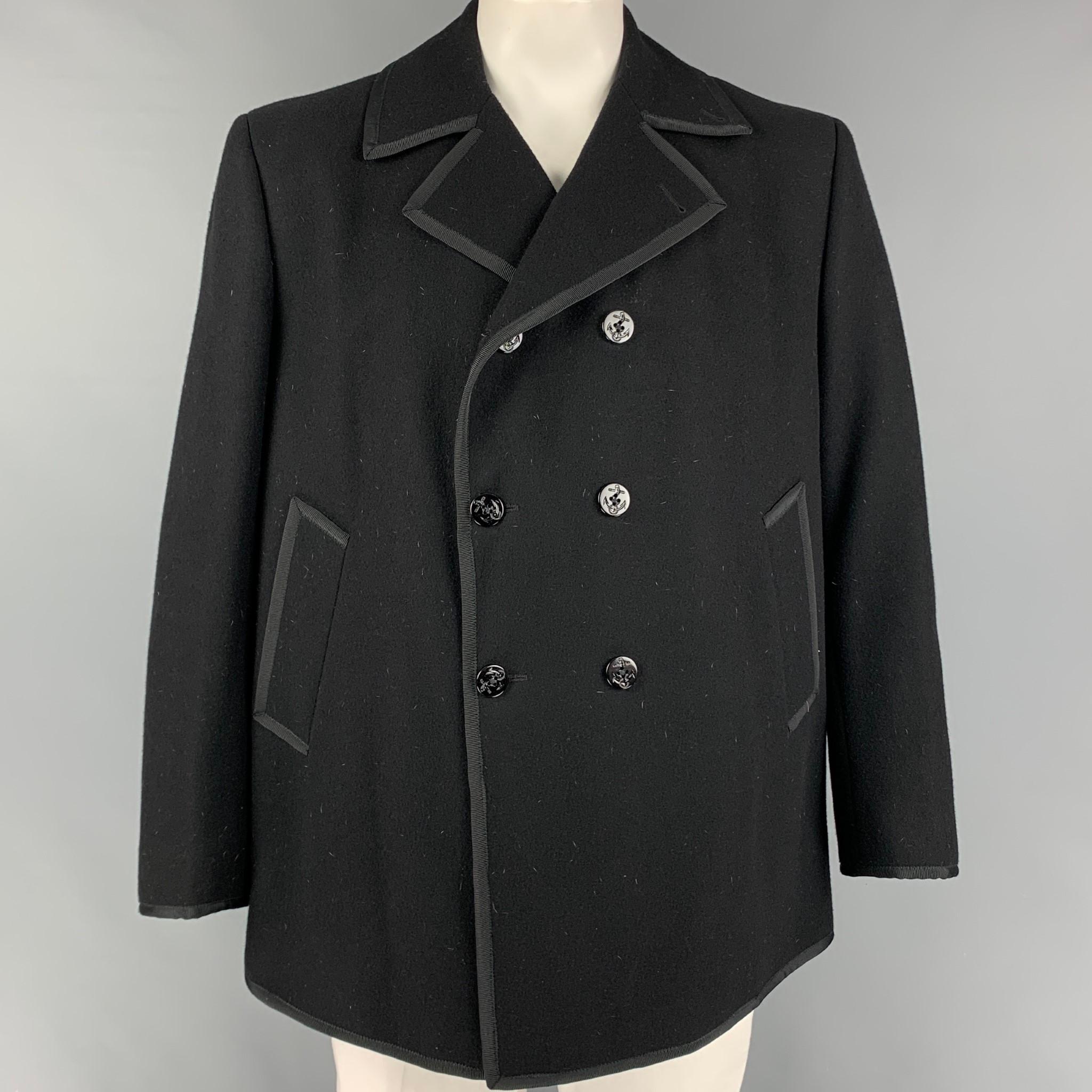 THOM BROWNE Fall 2008 Size XL Black Wool Double Breasted Coat