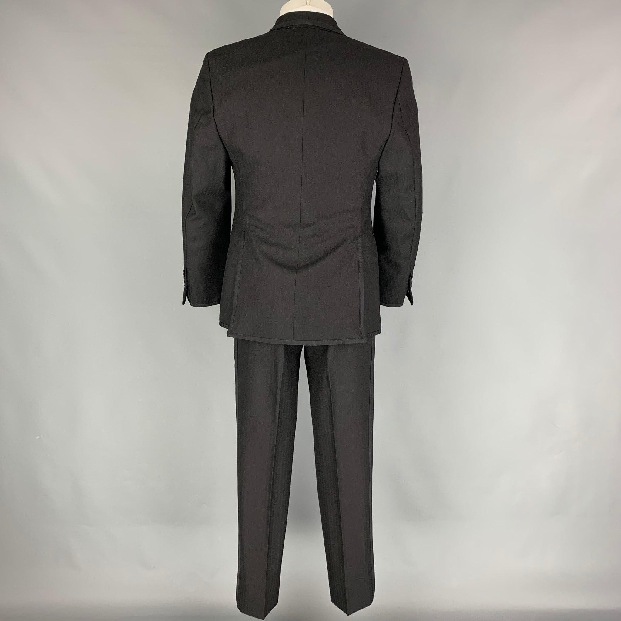THOM BROWNE for NEIMAN MARCUS Size S Black on Black Herringbone Tuxedo Suit In Excellent Condition For Sale In San Francisco, CA