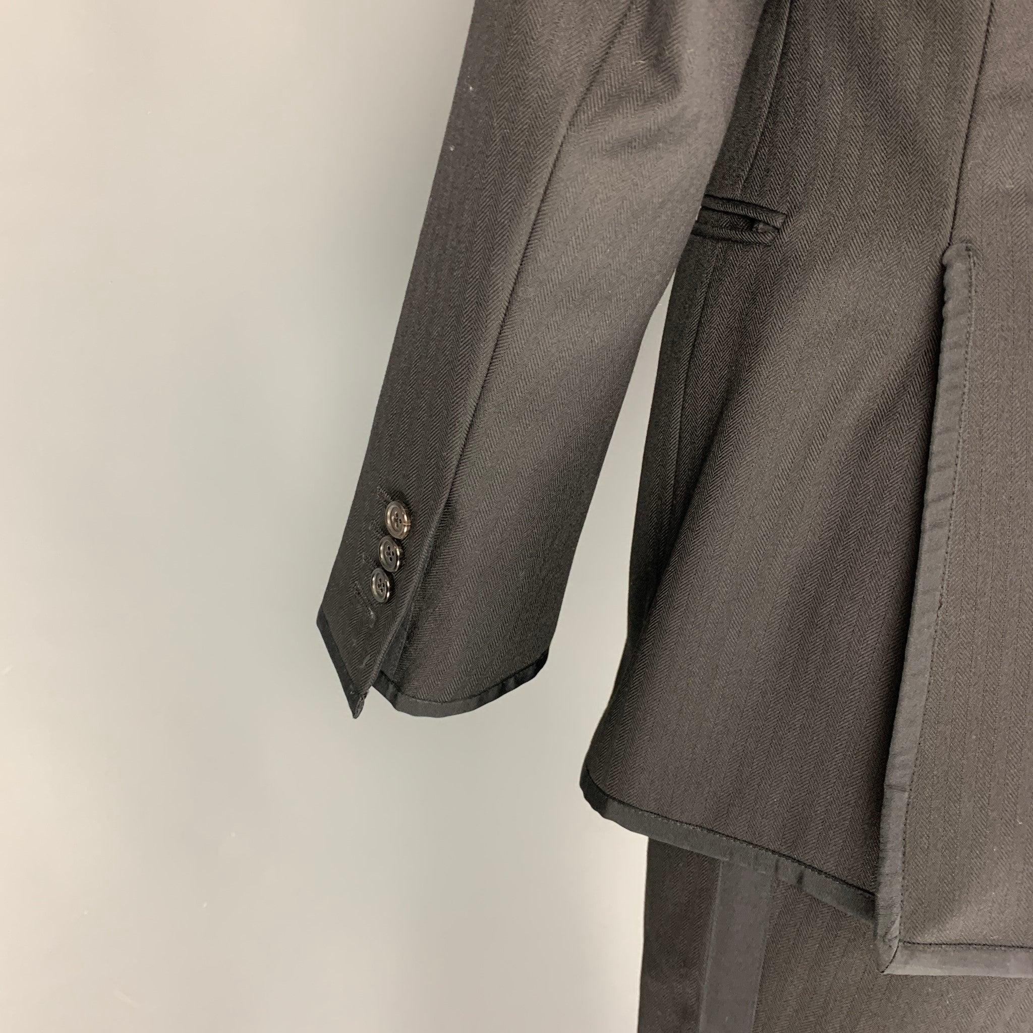 Men's THOM BROWNE for NEIMAN MARCUS Size S Black on Black Herringbone Tuxedo Suit For Sale