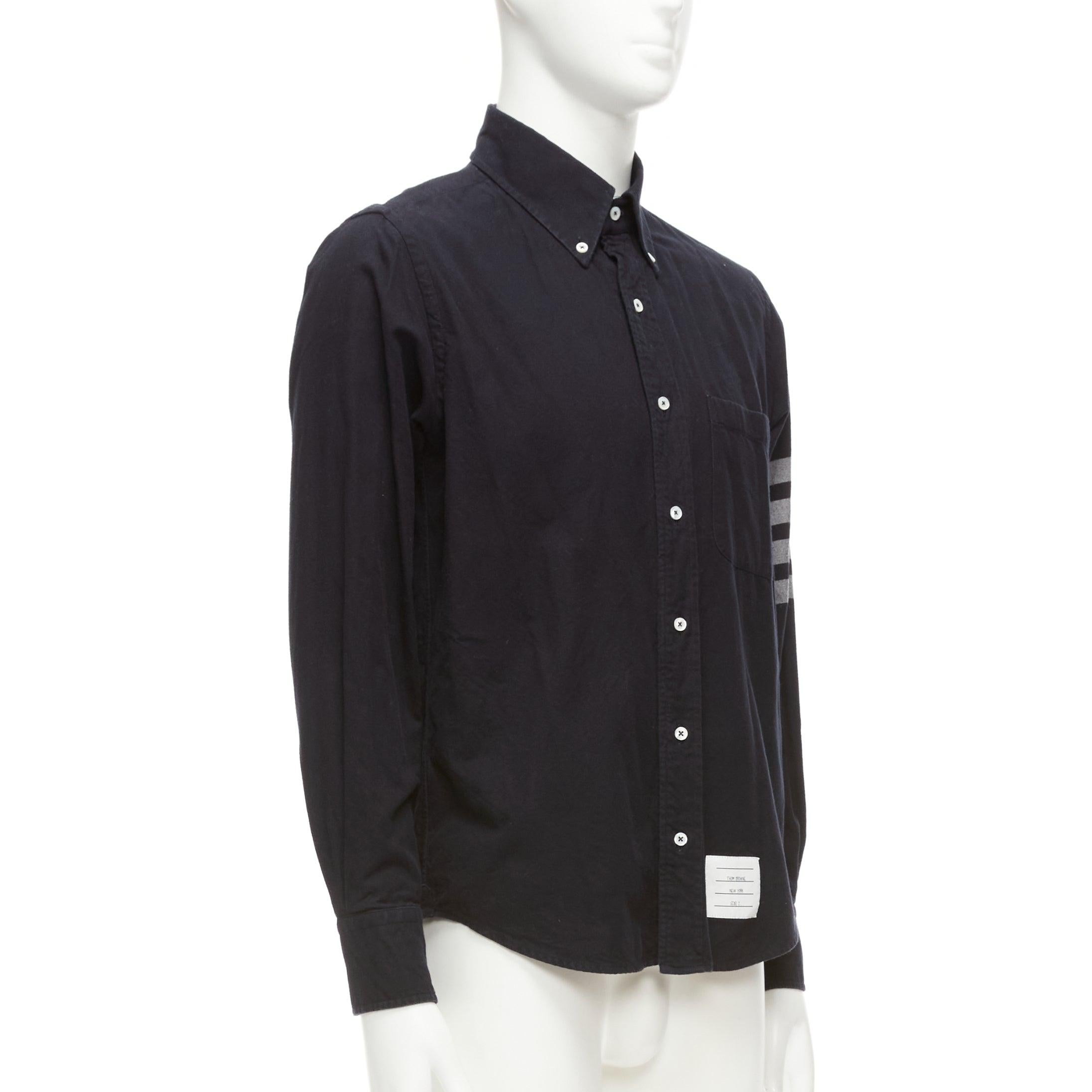 THOM BROWNE Four Bar black grey cotton classicTB tab shirt JP2 M In Fair Condition For Sale In Hong Kong, NT