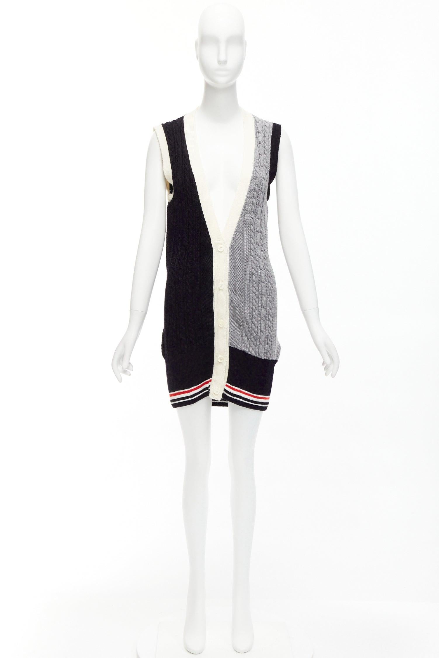 THOM BROWNE fun mix irish cable merino wool elongated vest IT40 S For Sale 5