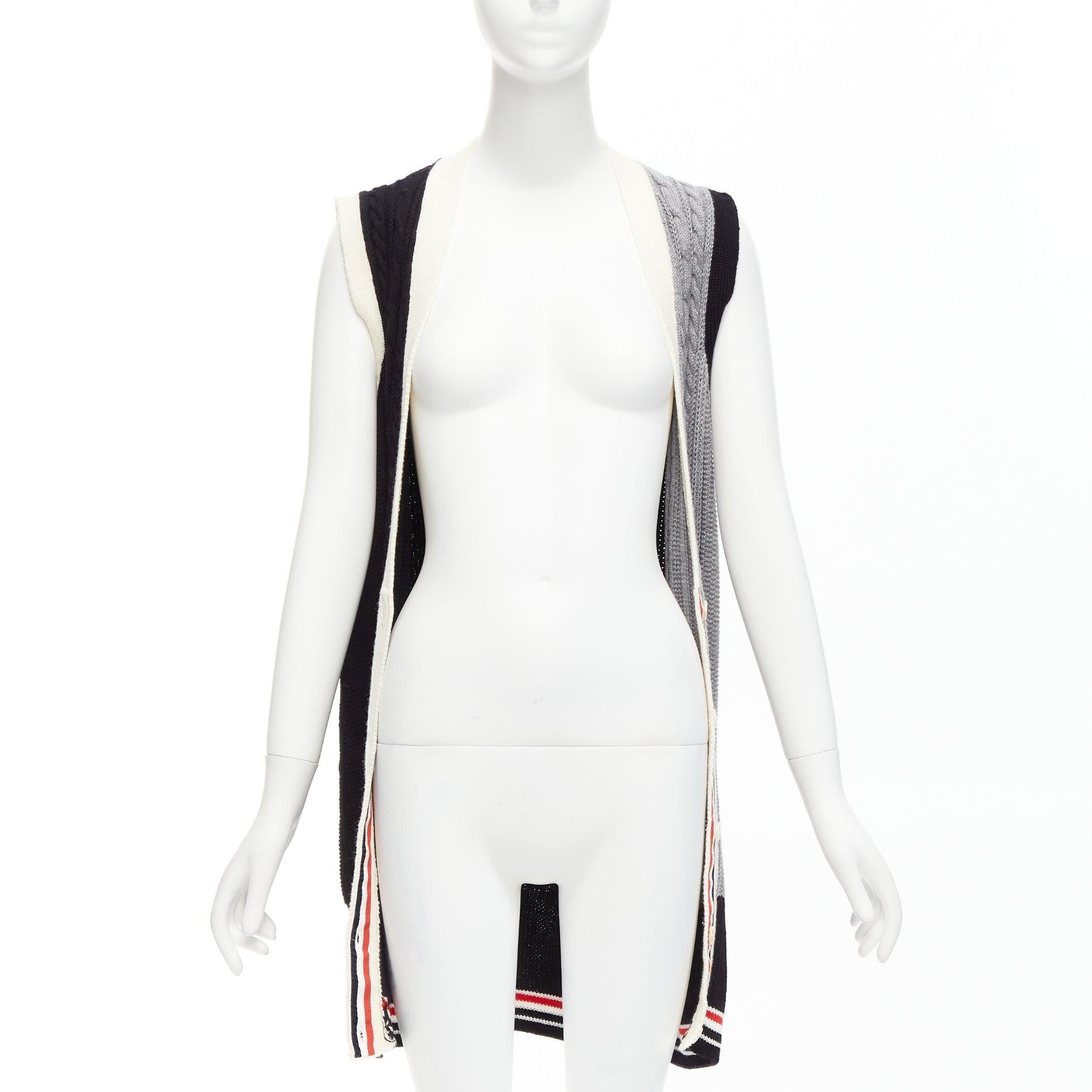 Black THOM BROWNE fun mix irish cable merino wool elongated vest IT40 S For Sale