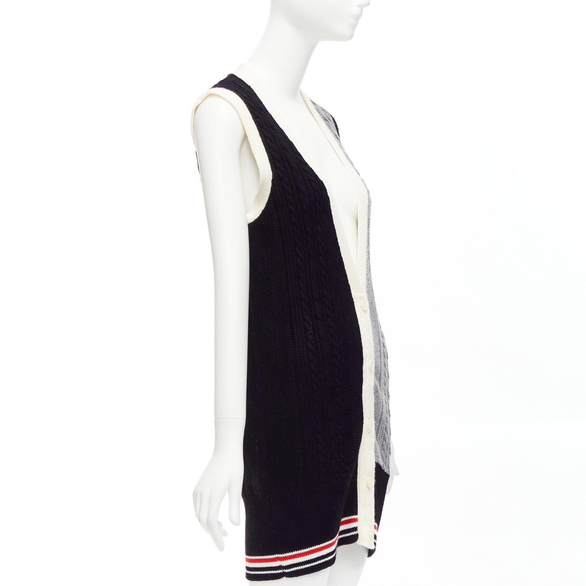 THOM BROWNE fun mix irish cable merino wool elongated vest IT40 S In Good Condition For Sale In Hong Kong, NT