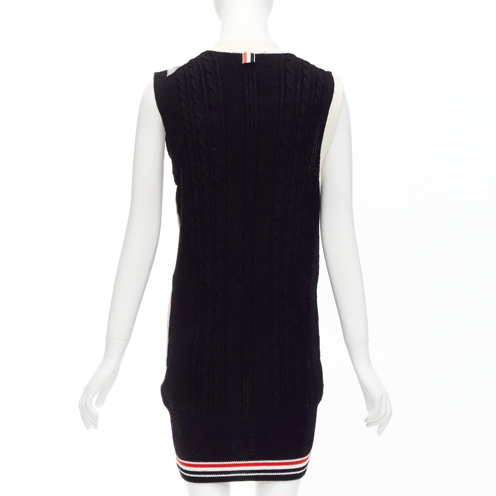 THOM BROWNE fun mix irish cable merino wool elongated vest IT40 S For Sale 1