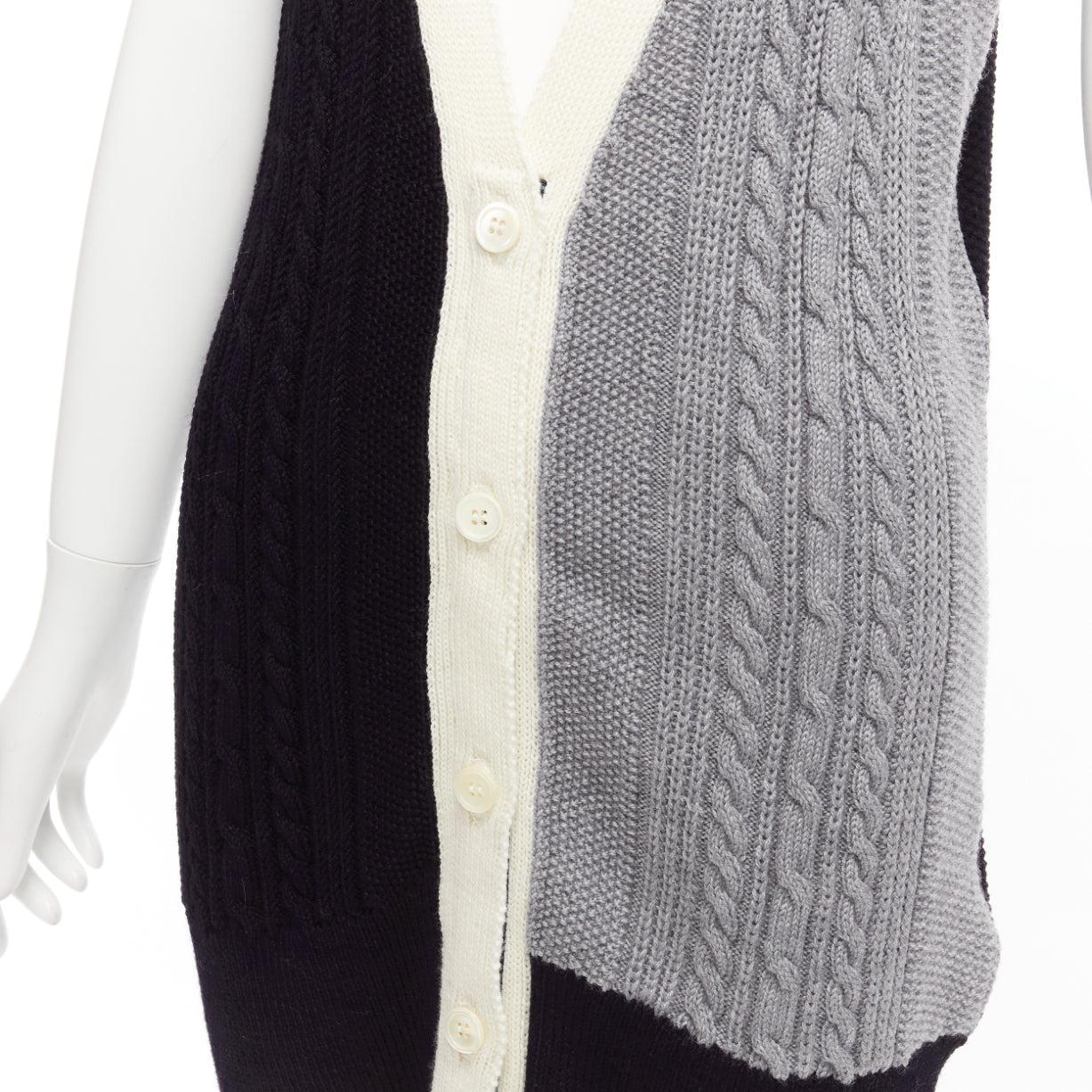 THOM BROWNE fun mix irish cable merino wool elongated vest IT40 S For Sale 3