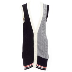 THOM BROWNE fun mix irish cable merino wool elongated vest IT40 S