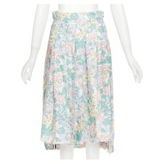 Falda midi de seda de Thom Browne con estampado floral marino en verde, rosa y amarillo, talla IT36, XXS