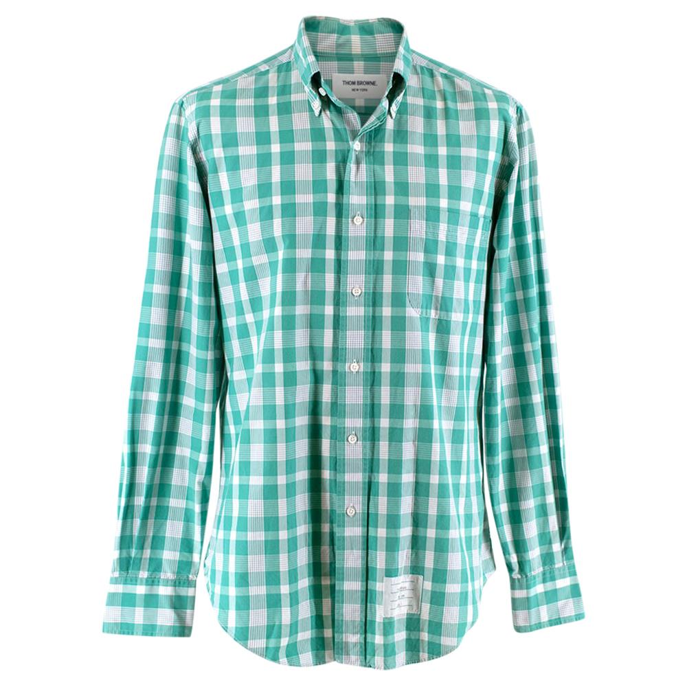 Thom Browne Green & White Checked Cotton Shirt - Size Large - Size 3 For Sale