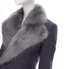 THOM BROWNE abrigo gris piel castor cuello azul lana fieltro seda forrado JP2 M
