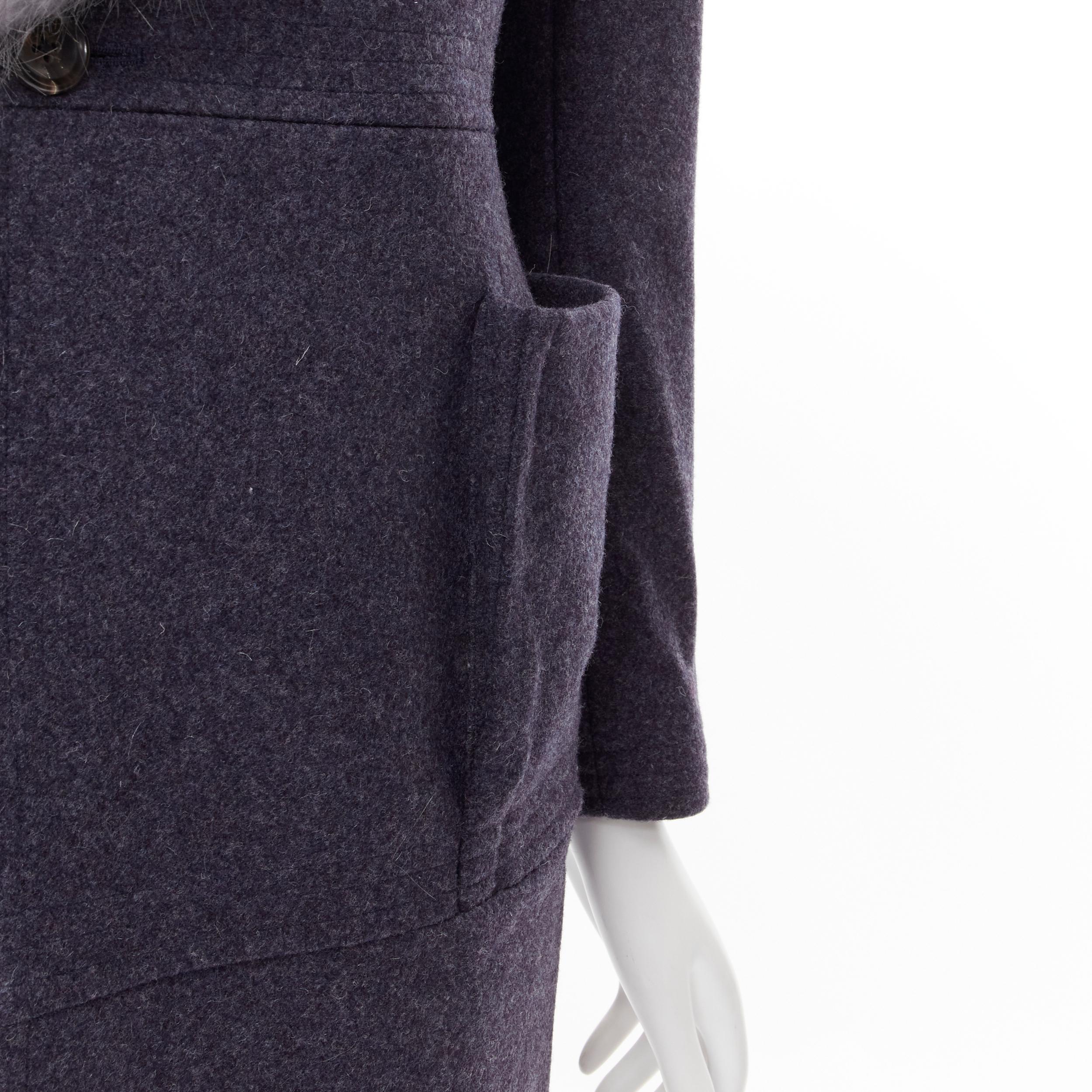 THOM BROWNE grey beaver fur blue collar wool felt silk lined coat JP2 M For Sale 1