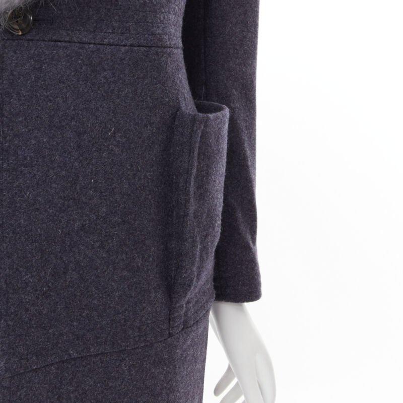 THOM BROWNE cappotto grigio con pelliccia di castoro e colletto blu, foderato in feltro di lana e seta JP2 M in vendita 4