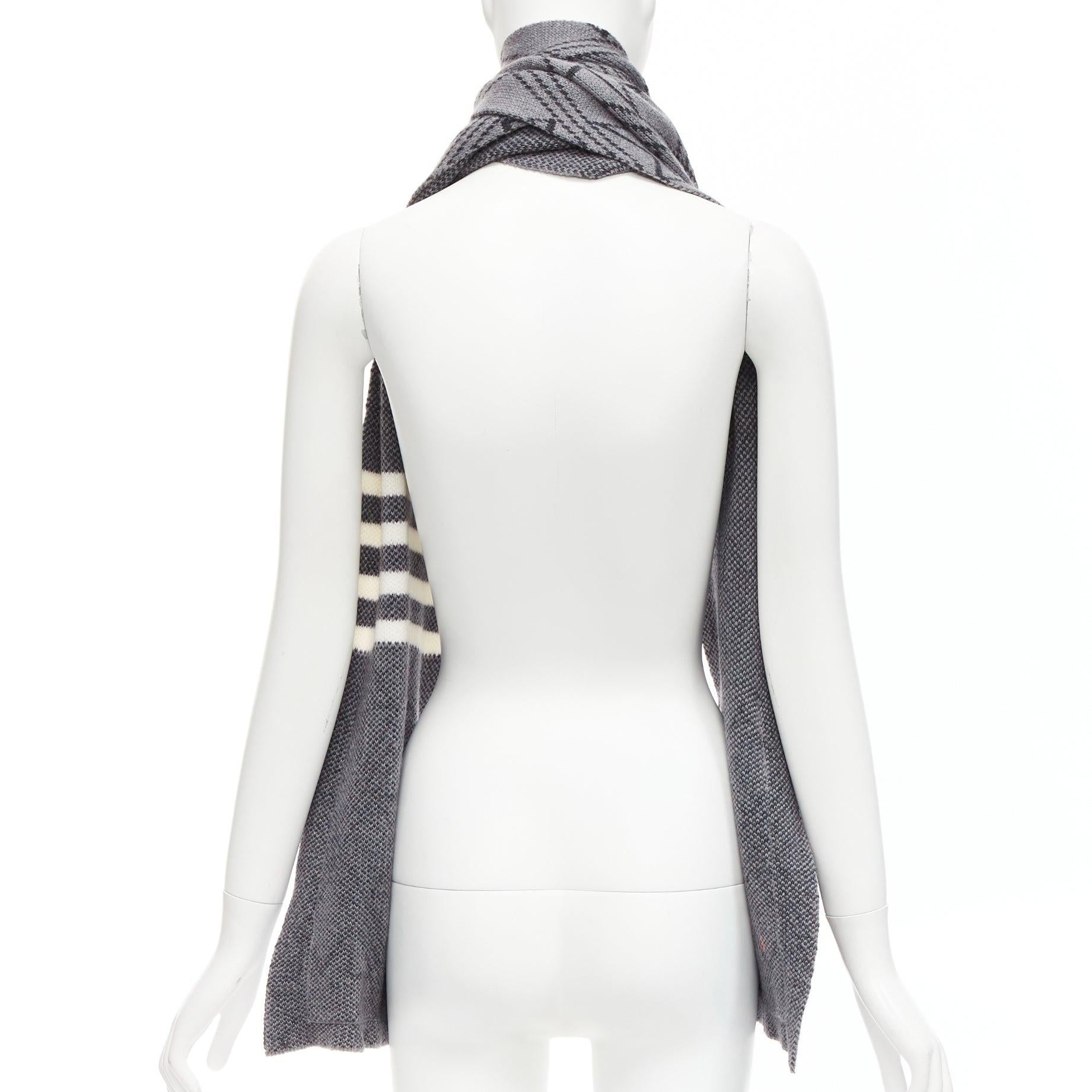 Women's THOM BROWNE grey black graphic star 4 bar stripes pocketed long scarf For Sale
