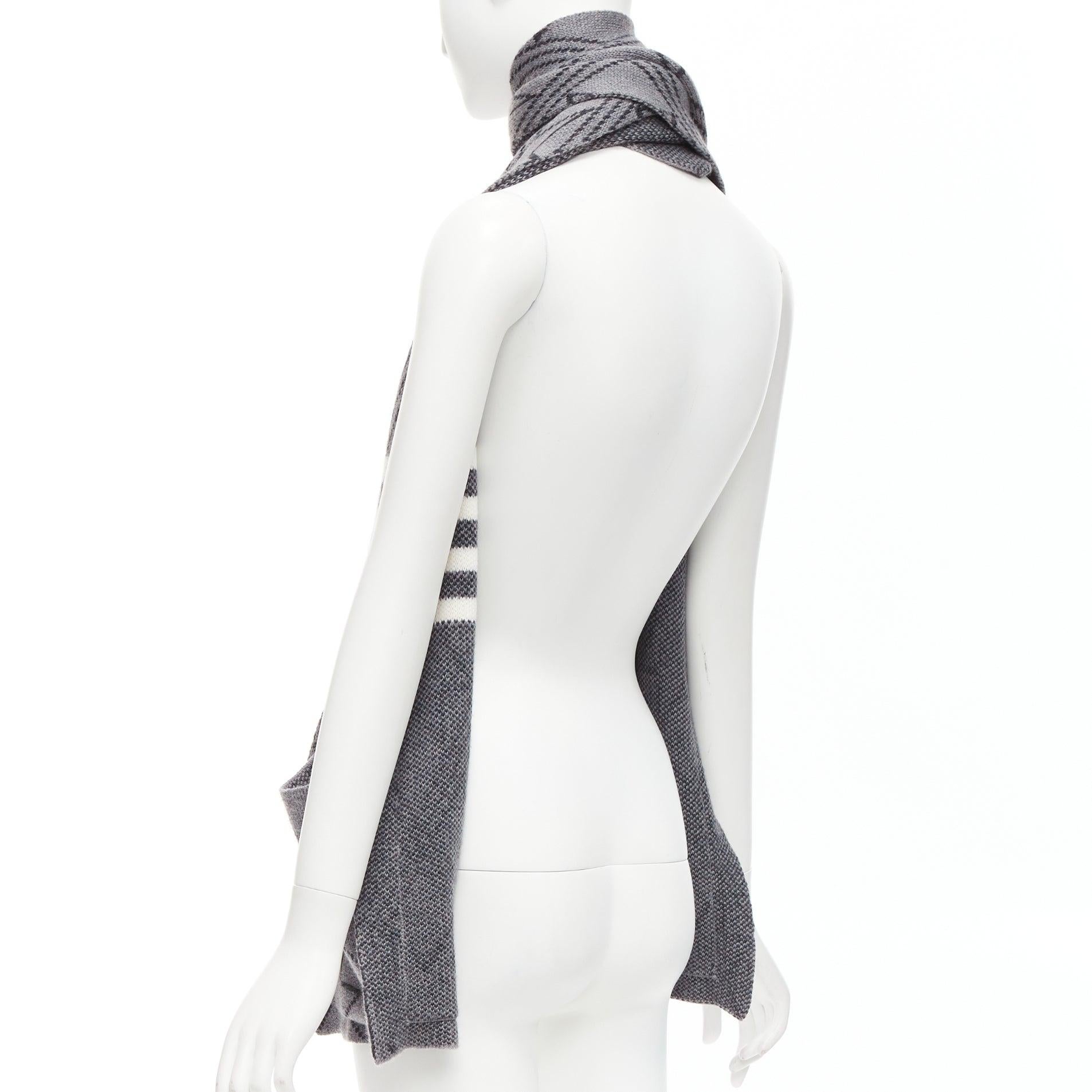 THOM BROWNE grey black graphic star 4 bar stripes pocketed long scarf For Sale 2