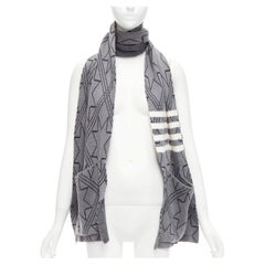 THOM BROWNE grey black graphic star 4 bar stripes pocketed long scarf