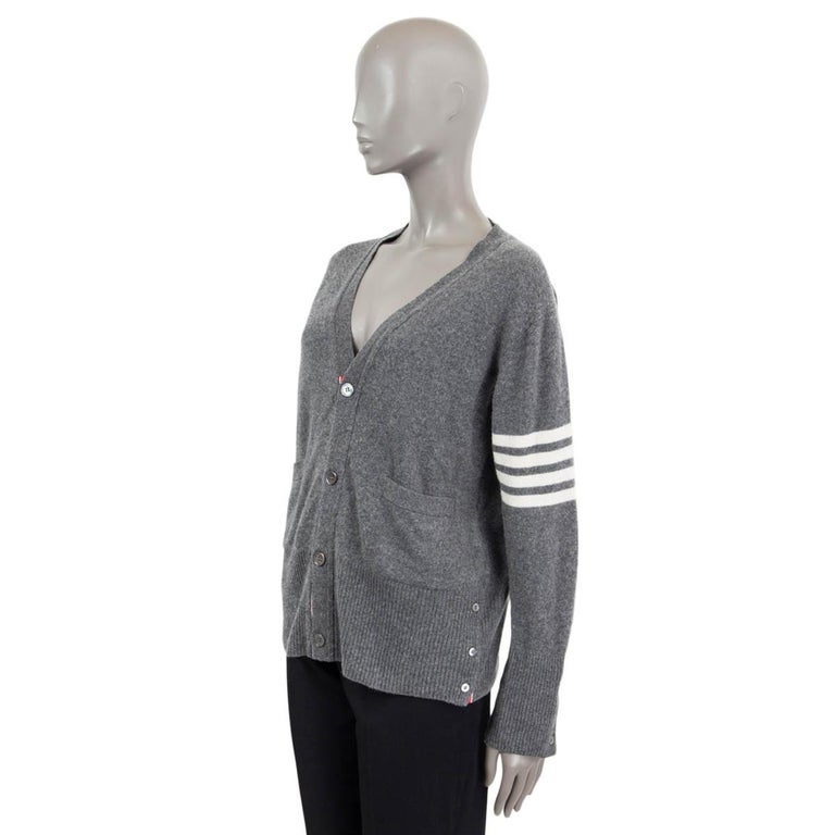 Women's THOM BROWNE grey cashmere 4-BAR Cardigan Sweater 3 M For Sale