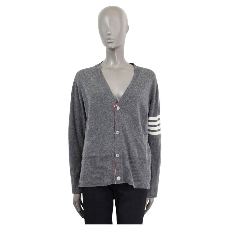 THOM BROWNE grey cashmere 4-BAR Cardigan Sweater 3 M For Sale