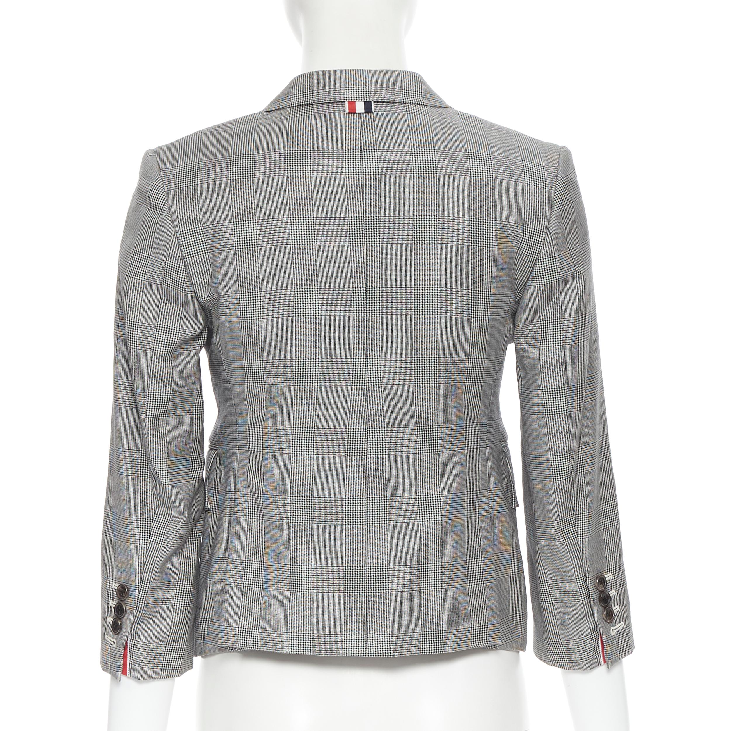 Gray THOM BROWNE grey herringbone check wool short blazer jacket JP1 XS