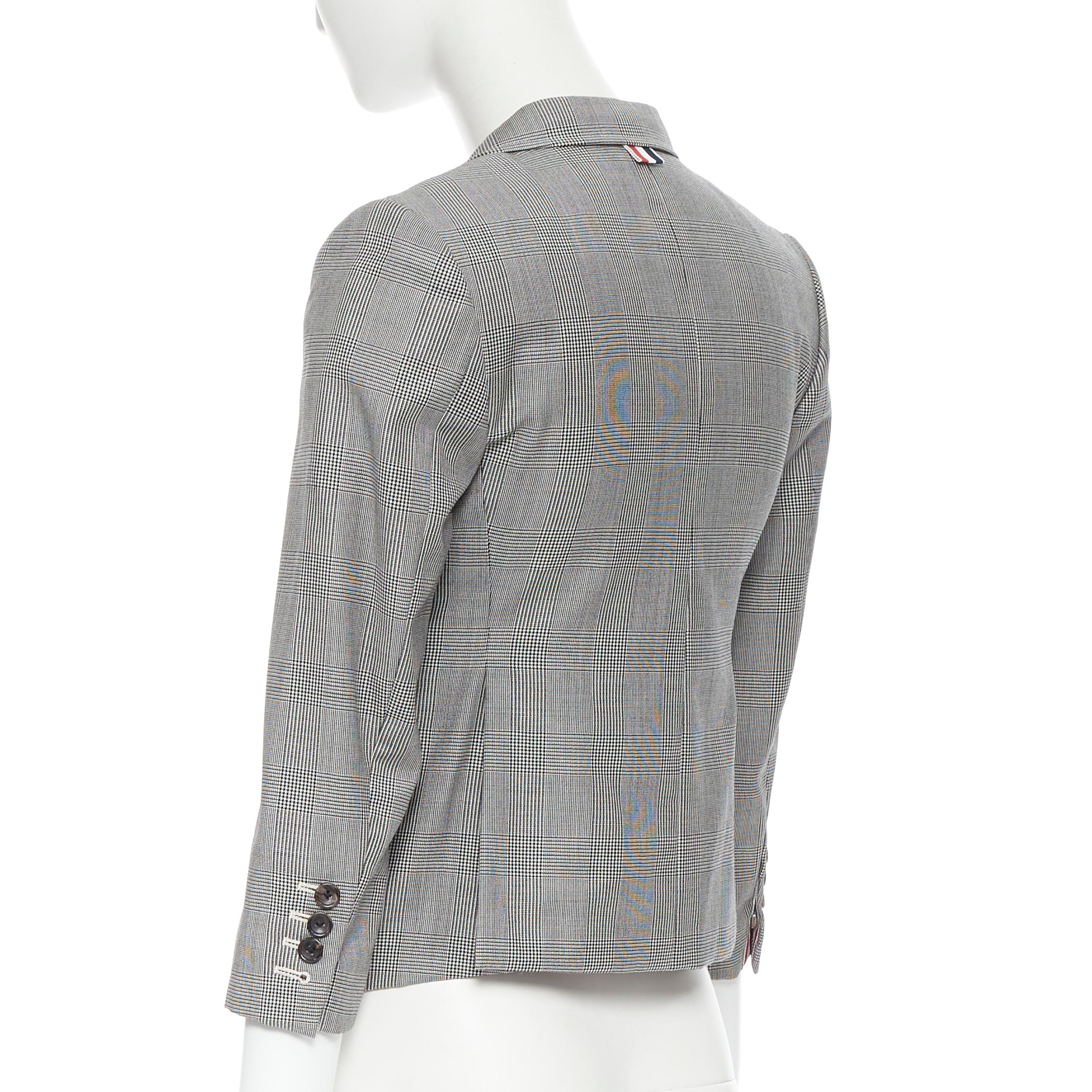 THOM BROWNE grey herringbone check wool short blazer jacket JP1 XS In Good Condition In Hong Kong, NT