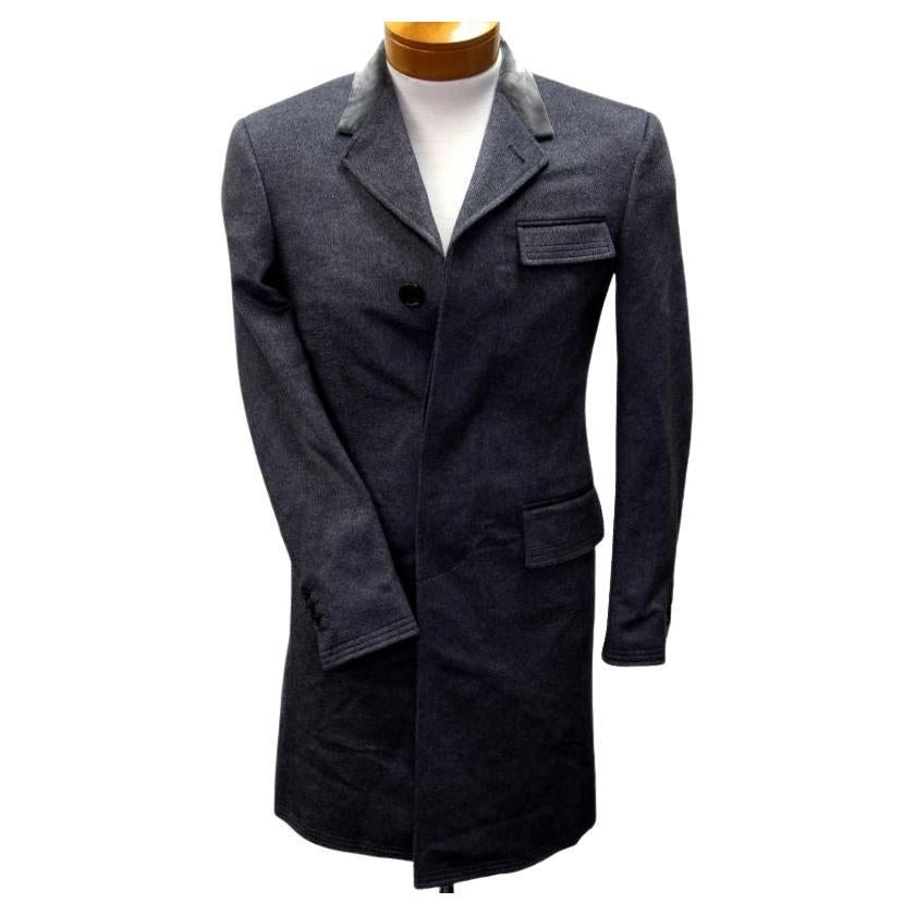 Thom Browne Grey Velvet Collar Classic Chesterfield Men's Overcoat Jacket Coat