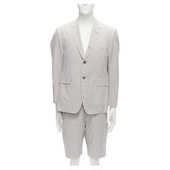 THOM BROWNE Combinaison courte blazer seersucker à rayures grises et blanches Taille 3 L