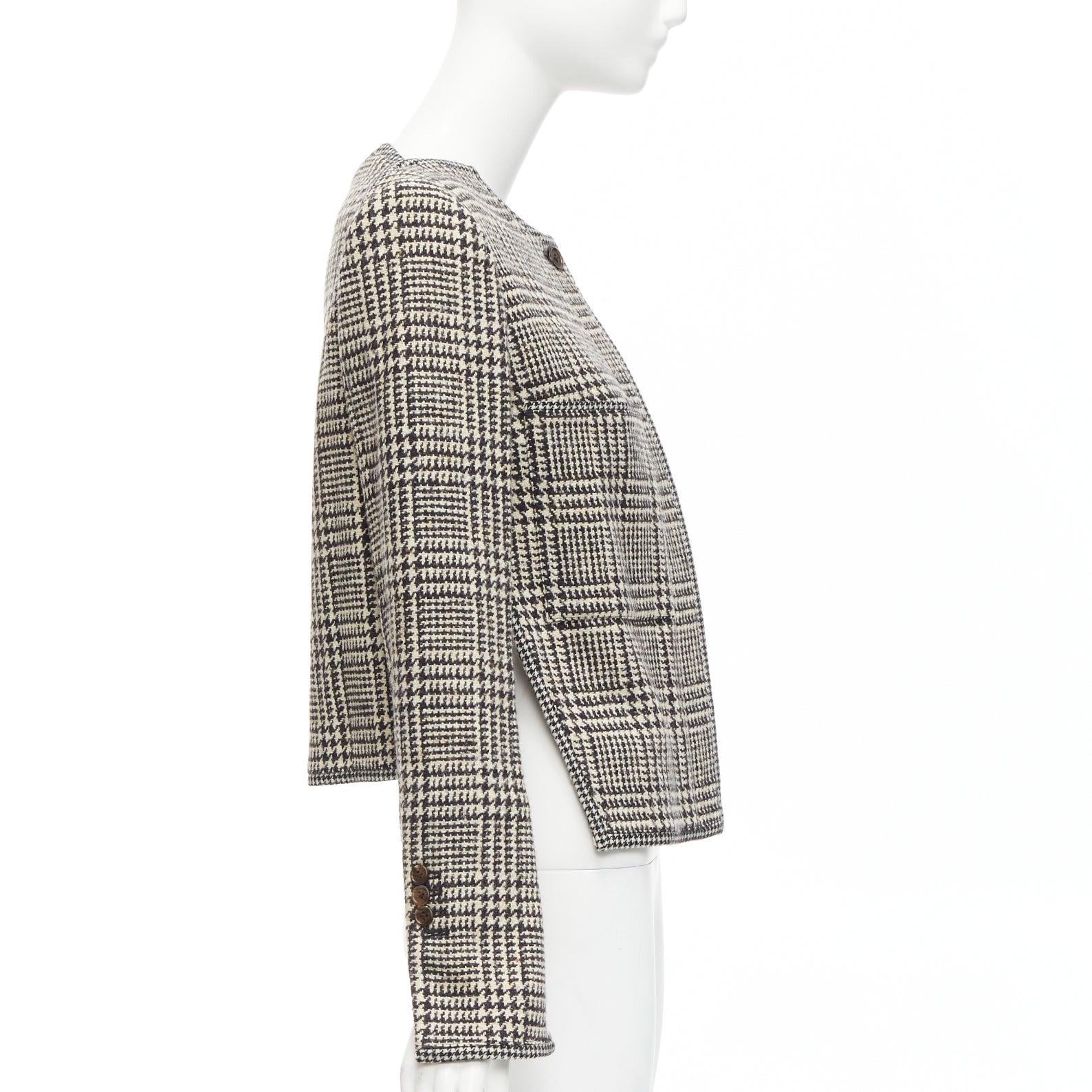 THOM BROWNE grey wool herringbone tweed slit neck classic jacket JP3 L 1