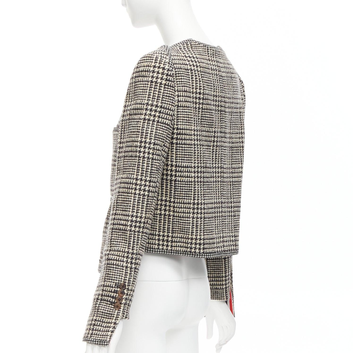 THOM BROWNE grey wool herringbone tweed slit neck classic jacket JP3 L 3