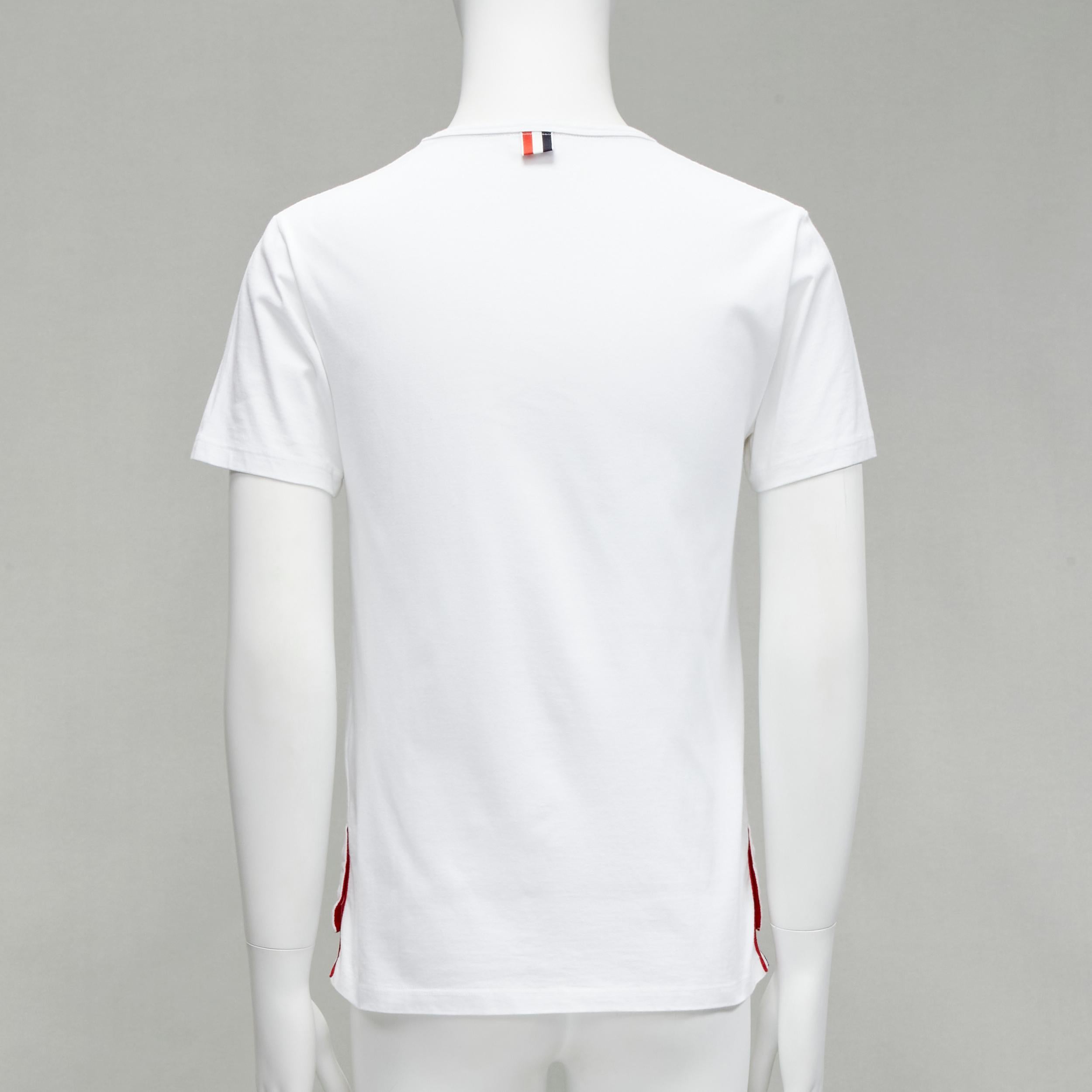 Men's THOM BROWNE iconic stripes patch pocket white cotton tshirt Sz. 1 S For Sale
