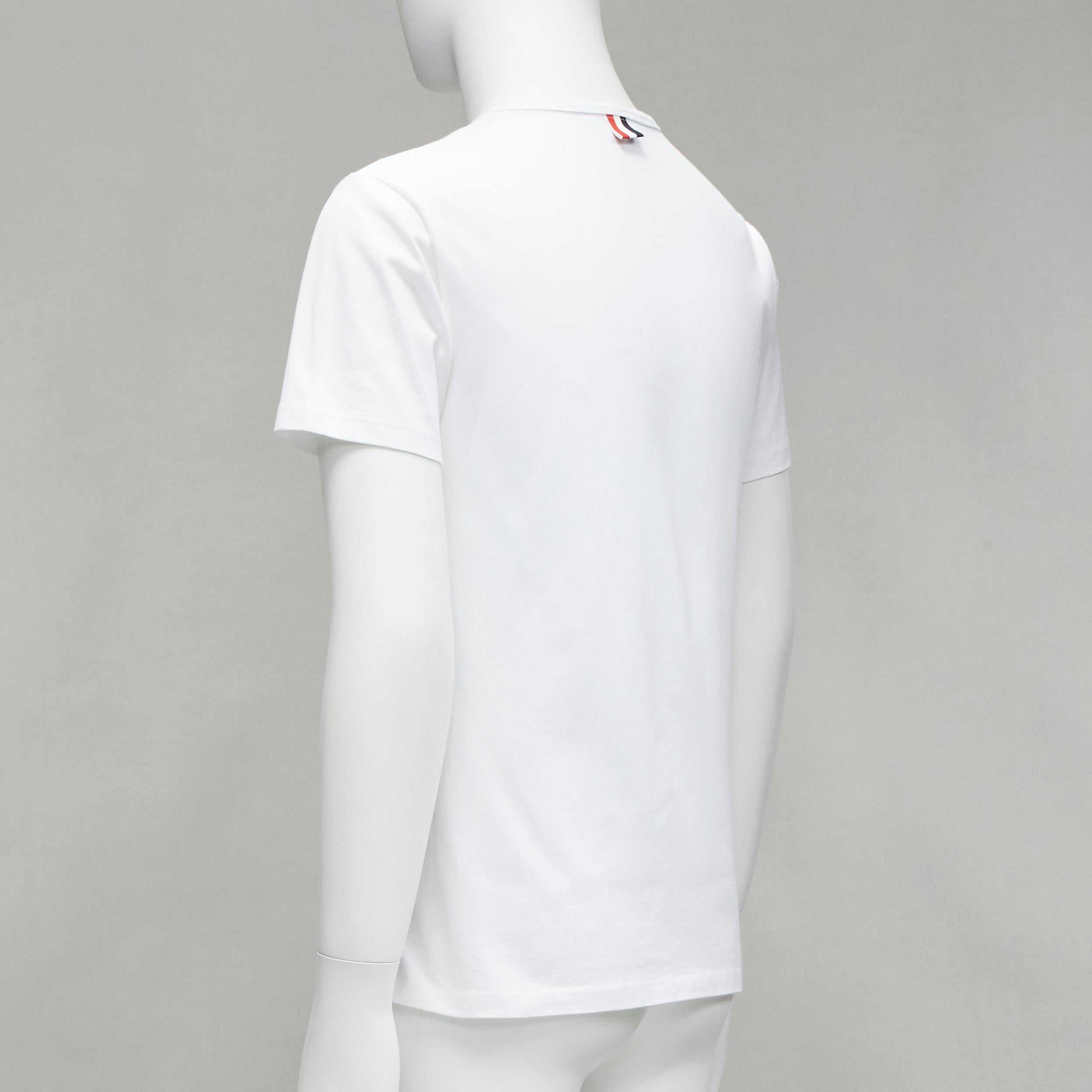 THOM BROWNE iconic stripes patch pocket white cotton tshirt Sz. 1 S For Sale 1