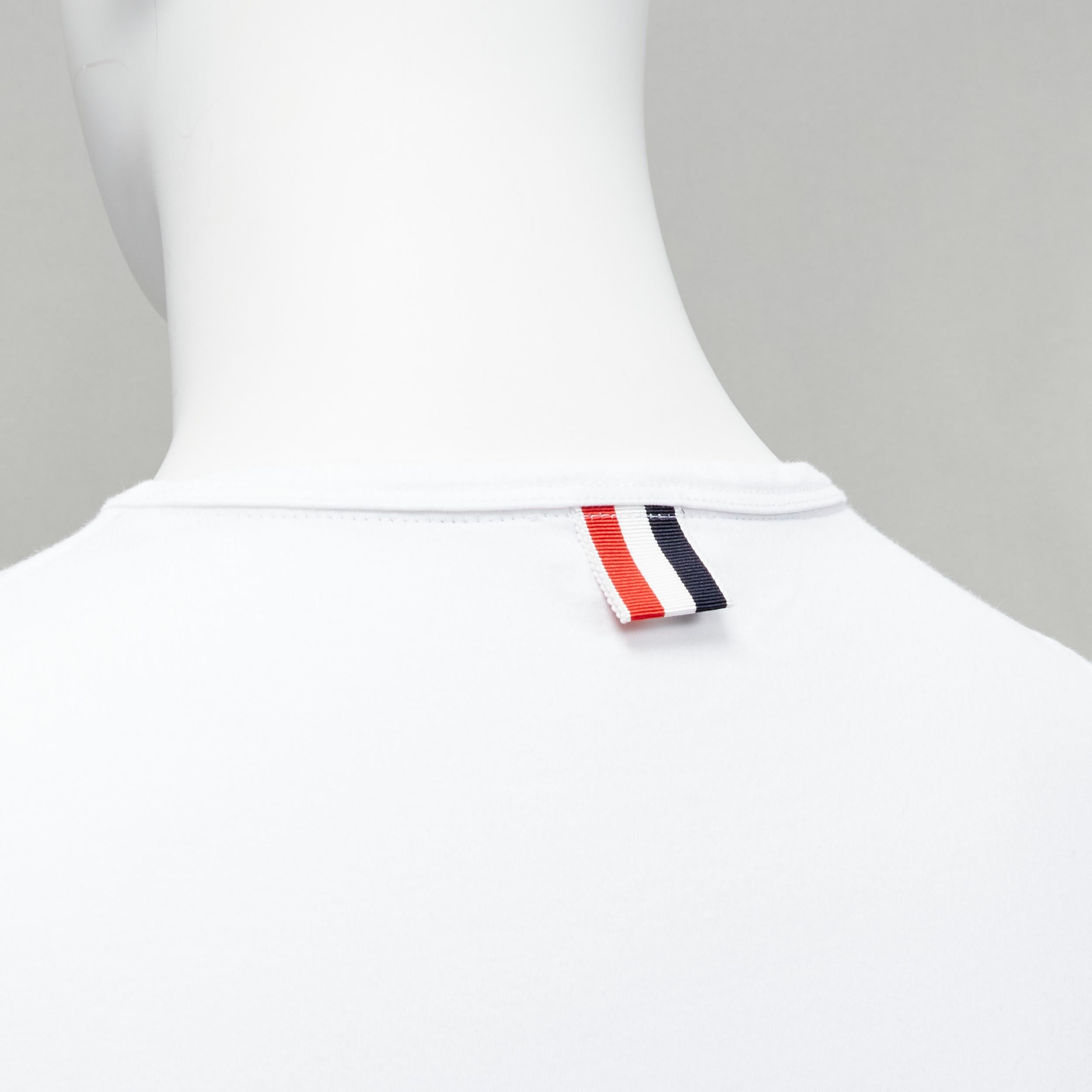 THOM BROWNE iconic stripes patch pocket white cotton tshirt Sz. 1 S For Sale 3
