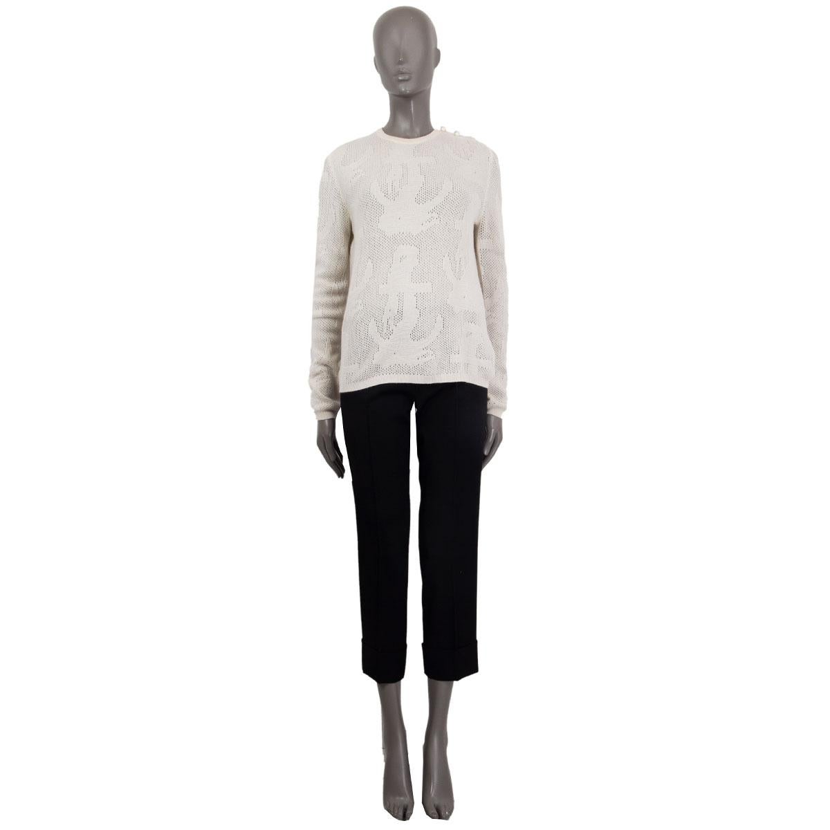 100% authentic Thom Browne loose-knit anchor motif crew-neck sweater in cream  cashmere (100%) with faux pearl detail on the shoulder. Has been worn and is in excellent condition. 

Measurements
Tag Size	3
Size	M
Shoulder Width	37cm (14.4in)
Bust