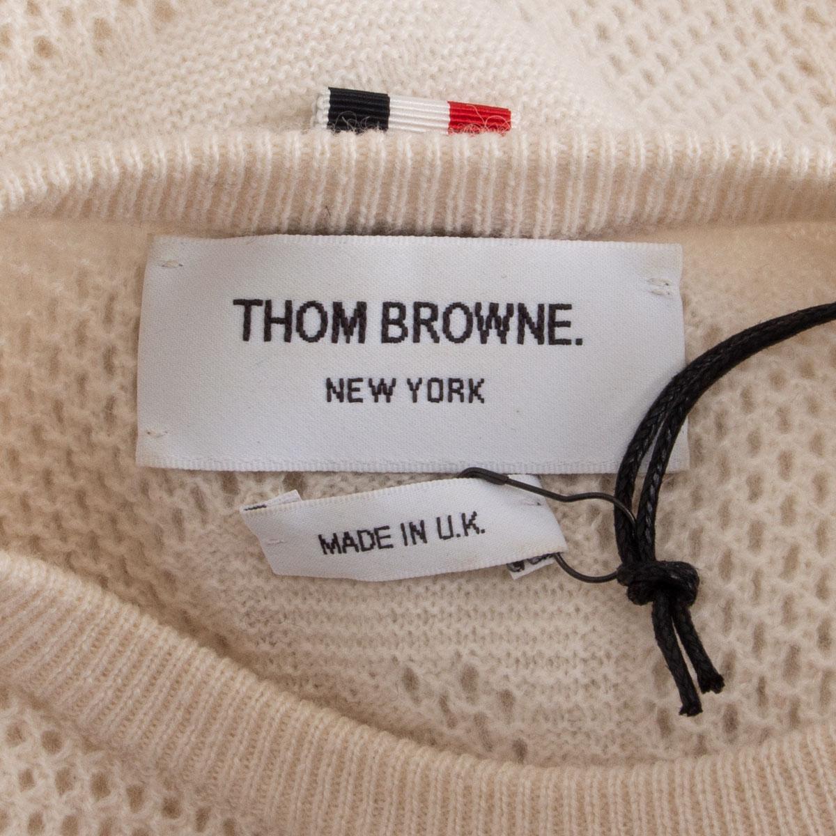Gray THOM BROWNE ivory cashmere ANCHOR BUTTONED NECK Sweater 3 M For Sale
