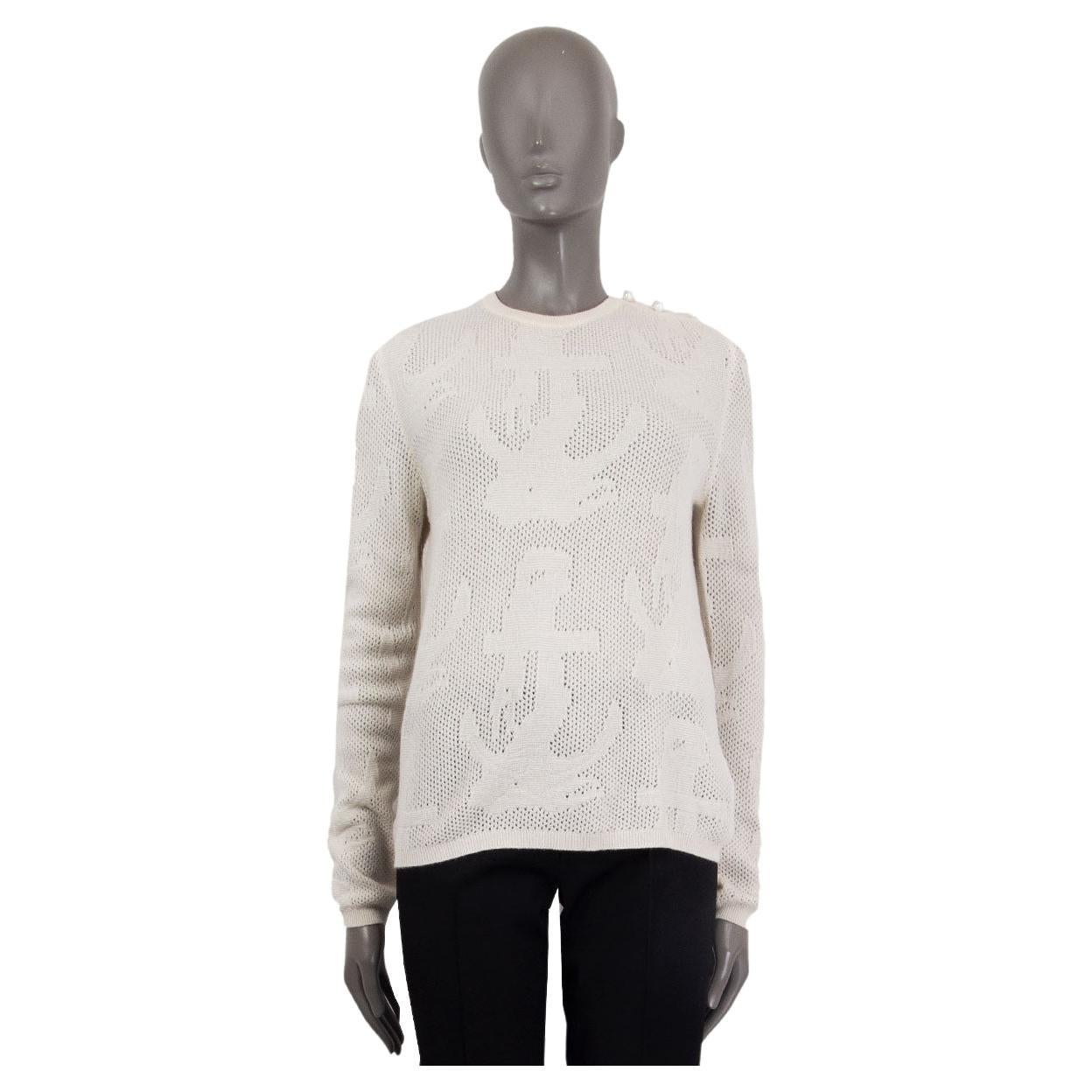 THOM BROWNE ivory cashmere ANCHOR BUTTONED NECK Sweater 3 M