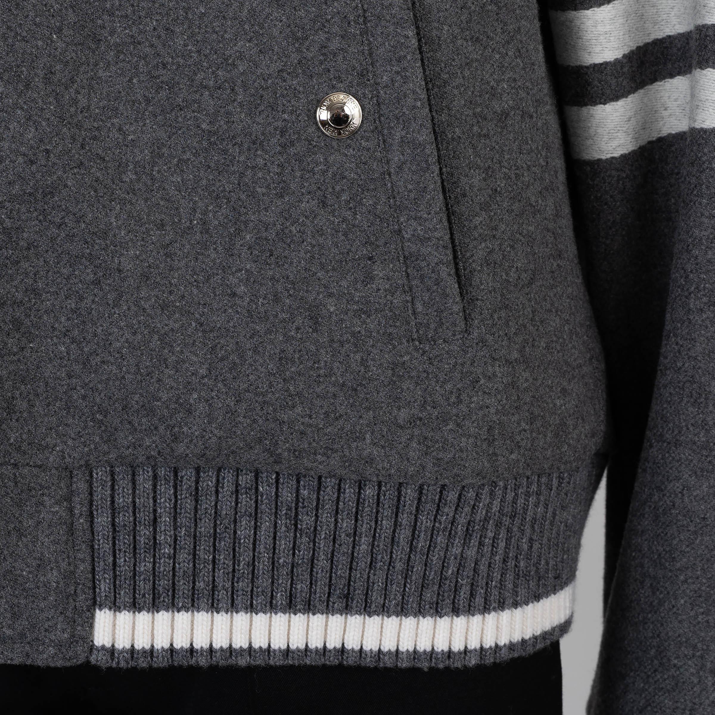 THOM BROWNE medium brown wool FLANNEL BOMBER Jacket 3 L in vendita 1