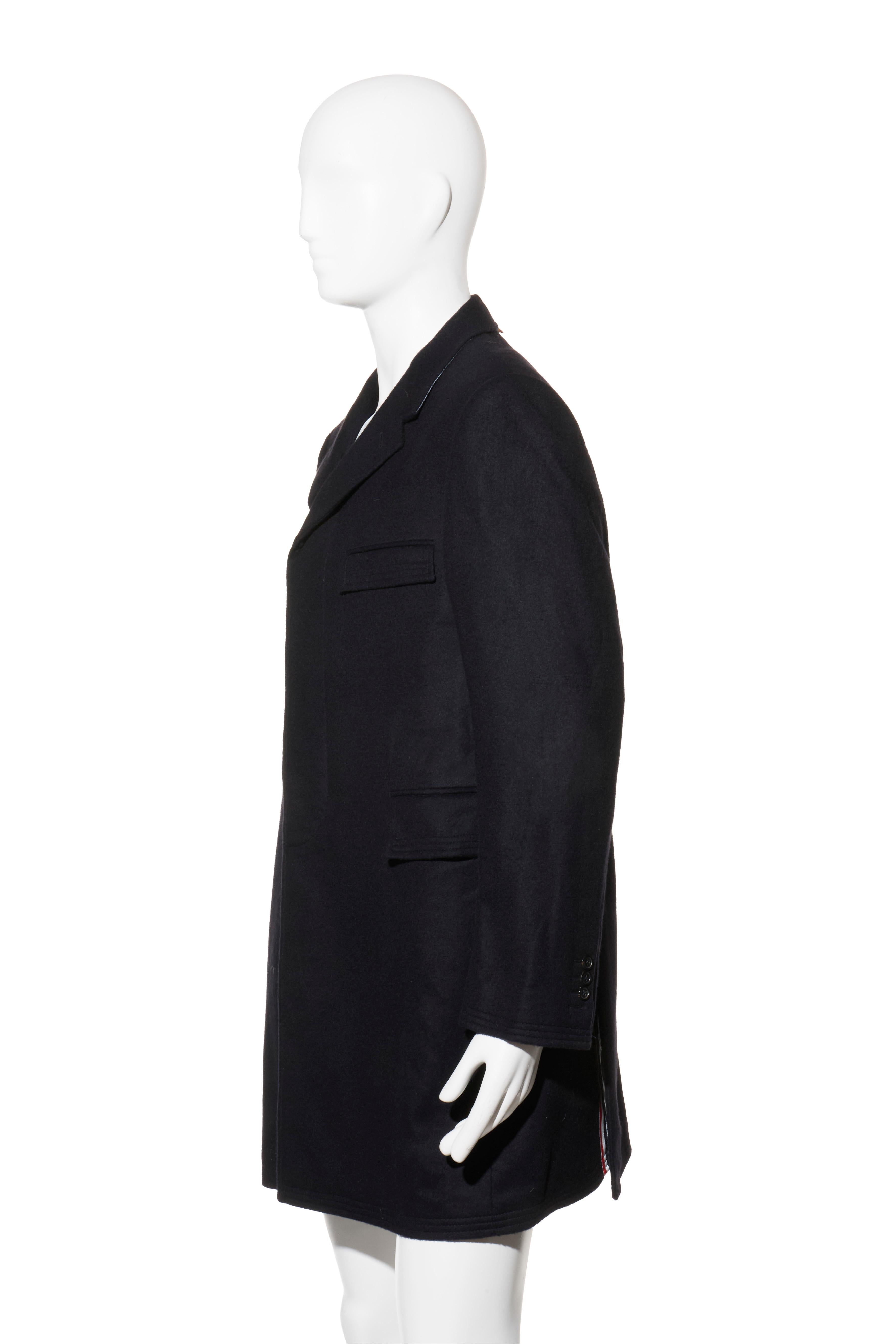 Nero Giacca lunga Thom Browne Uomo Navy 100% Cashmere Sartoria Italiana 3R / 52R in vendita