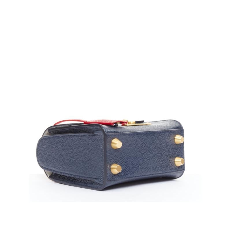 THOM BROWNE Mini Mrs Thom red white navy calfskin stripe detail top handle bag en vente 1