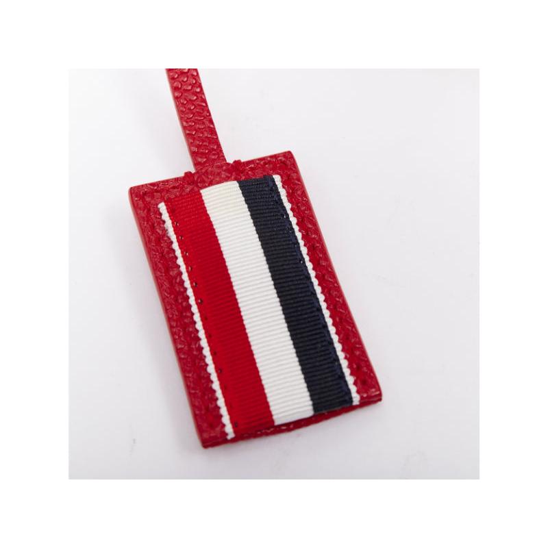 THOM BROWNE Mini Mrs Thom red white navy calfskin stripe detail top handle bag en vente 3