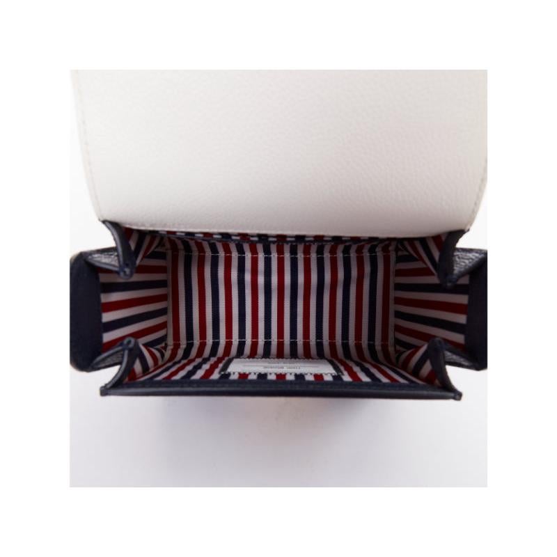 THOM BROWNE Mini Mrs Thom red white navy calfskin stripe detail top handle bag en vente 4