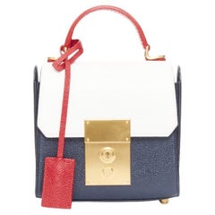 THOM BROWNE Mini Mrs Thom red white navy calfskin stripe detail top handle bag
