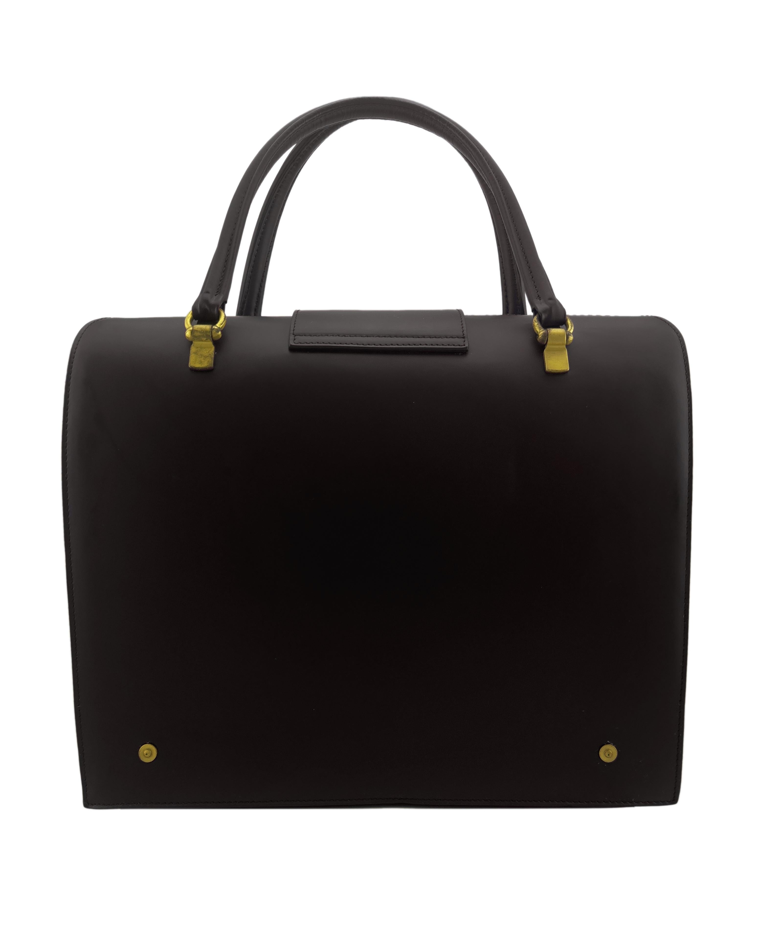 Black Thom Browne 'Mr. Thom' Brown Leather Doctor Bag Style Briefcase For Sale