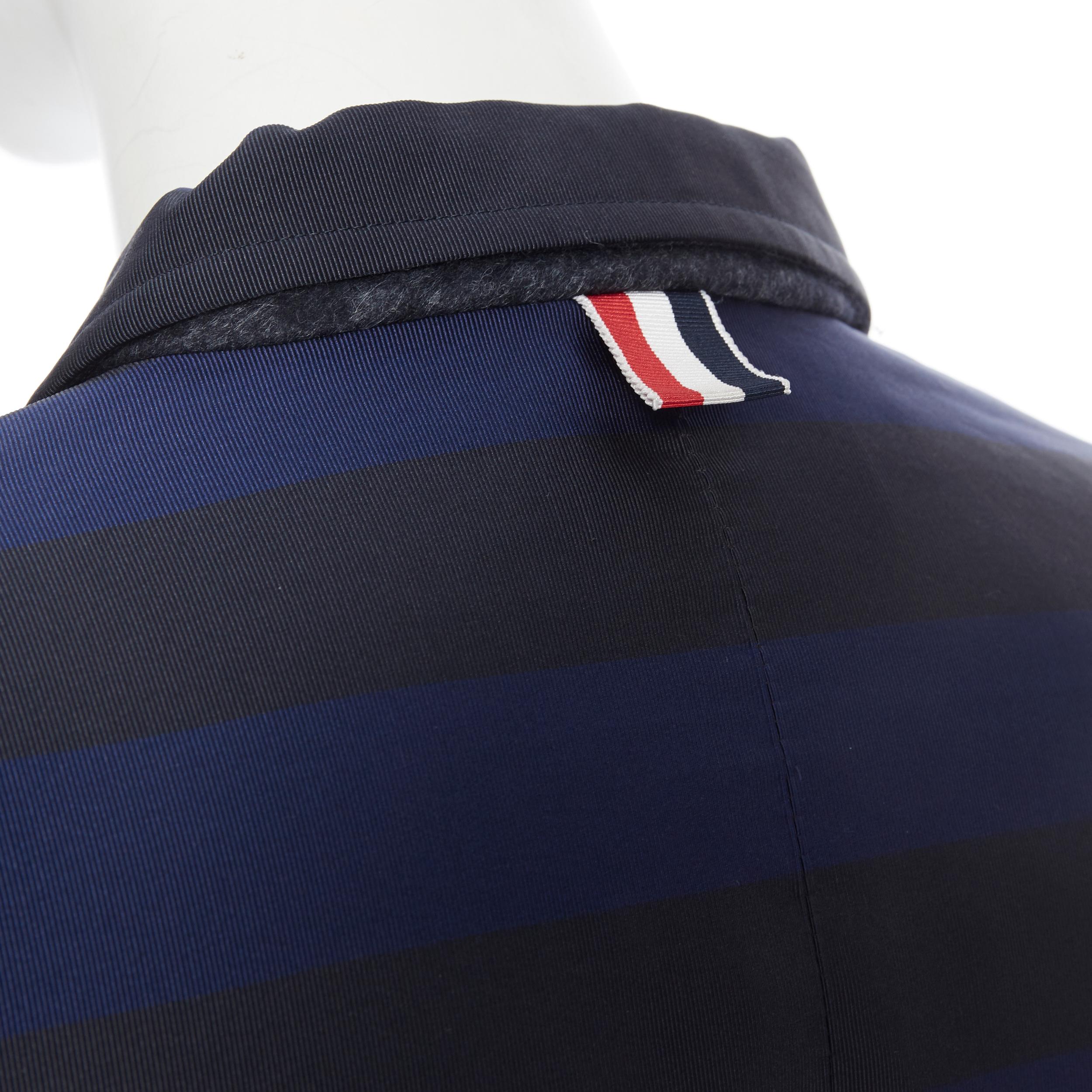 THOM BROWNE navy blue black stripe silk cotton 3-button fitted blazer jacket XS 4
