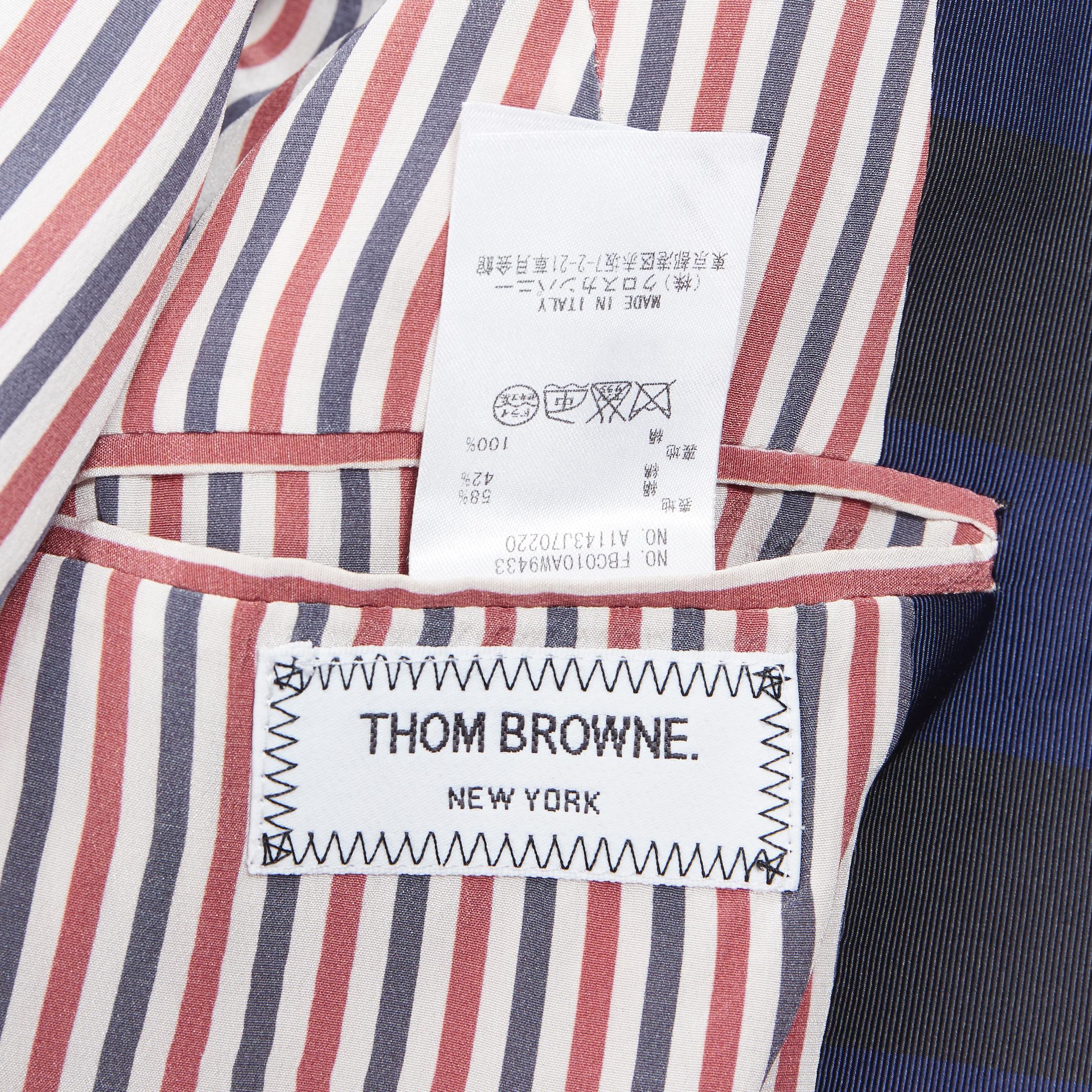 THOM BROWNE navy blue black stripe silk cotton 3-button fitted blazer jacket XS 5