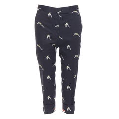 THOM BROWNE azul marino algodón amarillo buzo bordado pantalón chino recortado US0 XS