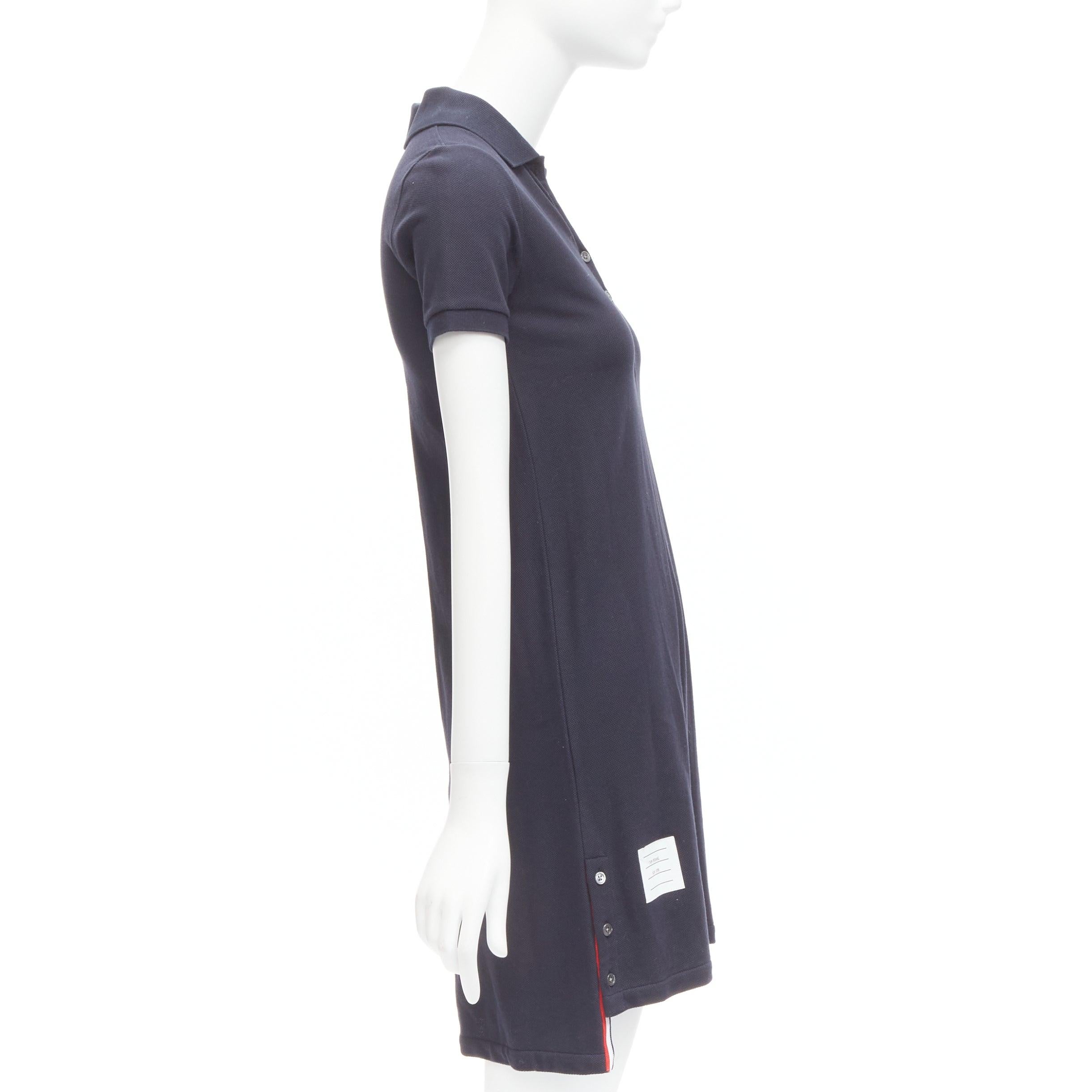 Black THOM BROWNE navy blue signature stripe webbing pique polo dress IT36 XXS For Sale